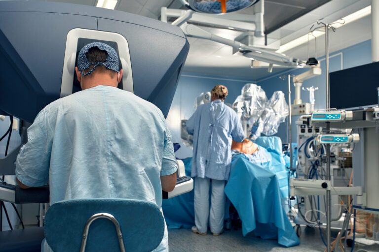 Surgery Da Vinci. Minimally invasive robotic surgery with the da Vinci surgical system. medical robot. Robotic Surgery. Robot-assisted medical operation. Medical operation involving robot
