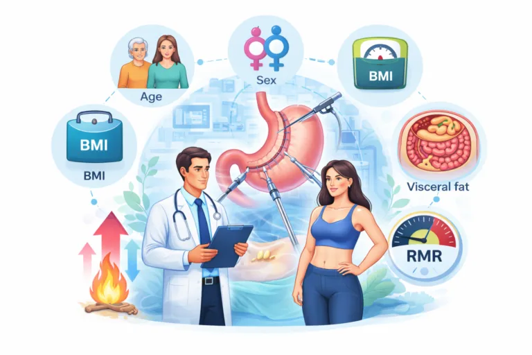 Corelația dintre vârstă, sex, indicele de masă corporală, grăsimea viscerală și rata metabolică de repaus (RMR) la pacienții supuși gastrectomiei longitudinale laparoscopice