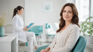 Pacientă la consultație medicală pentru histerectomie robotică