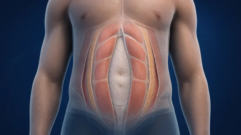 Ilustrație anatomică a unei plase retromusculare pentru hernie incizională